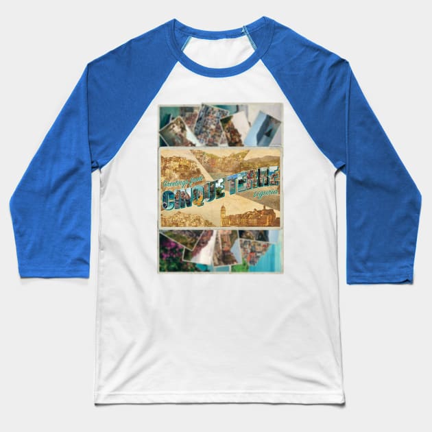 Greetings from Cinque Terre in Liguria Vintage style retro souvenir Baseball T-Shirt by DesignerPropo